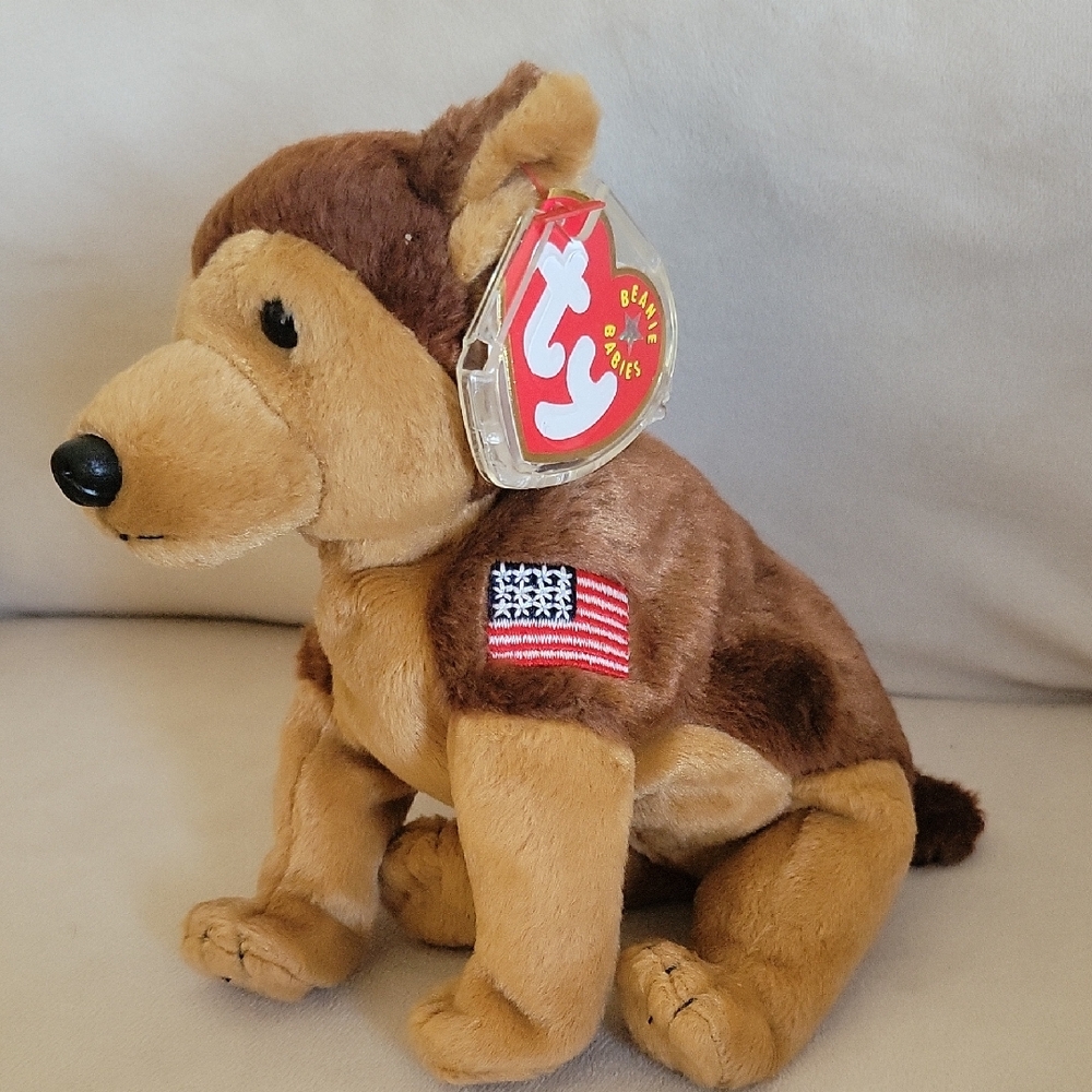 Ty Courage  Brown and Tan Plush Dog with Flag Patch